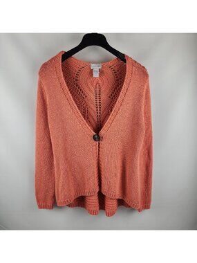 Soft Surroundings Crochet Back Cardigan Sweater Single Button Peach Size Large